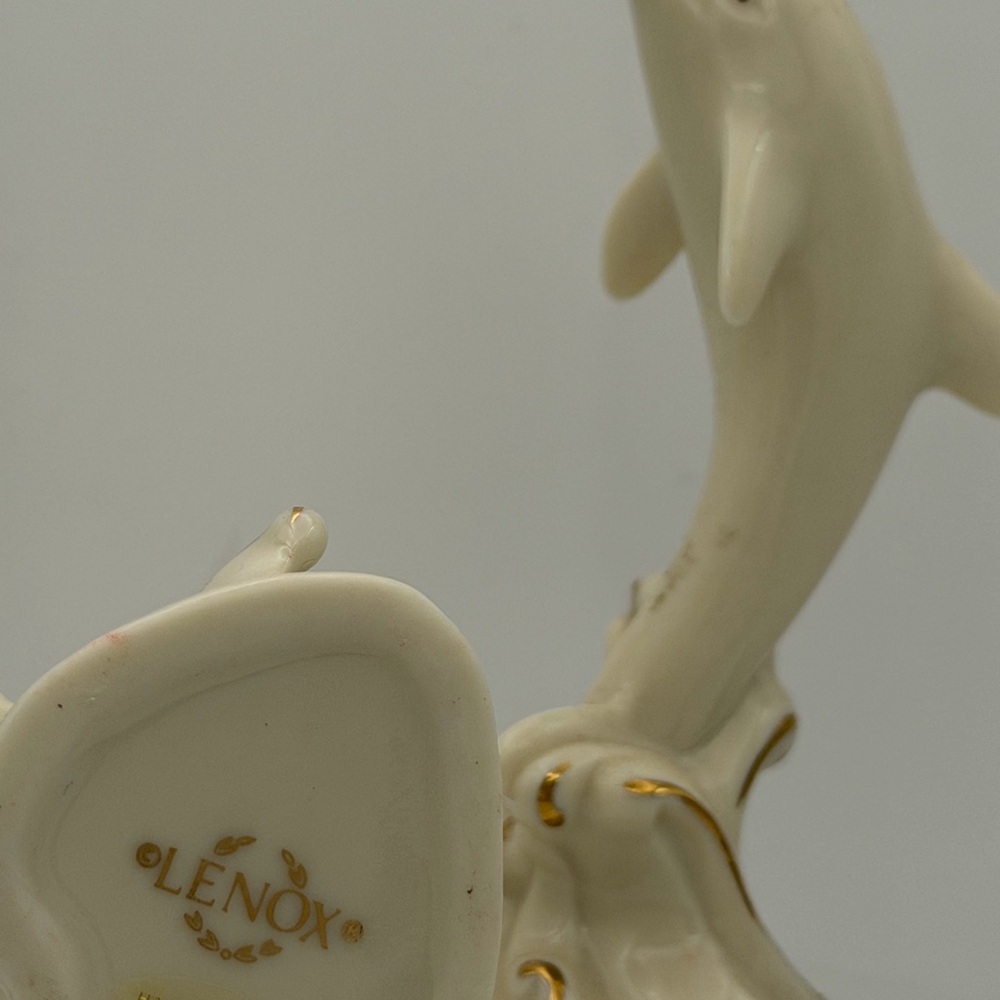 Vintage Lenox Dolphin Figurines – Set of 2 – Ivory & Gold Coastal Decor - Picture 2 of 2